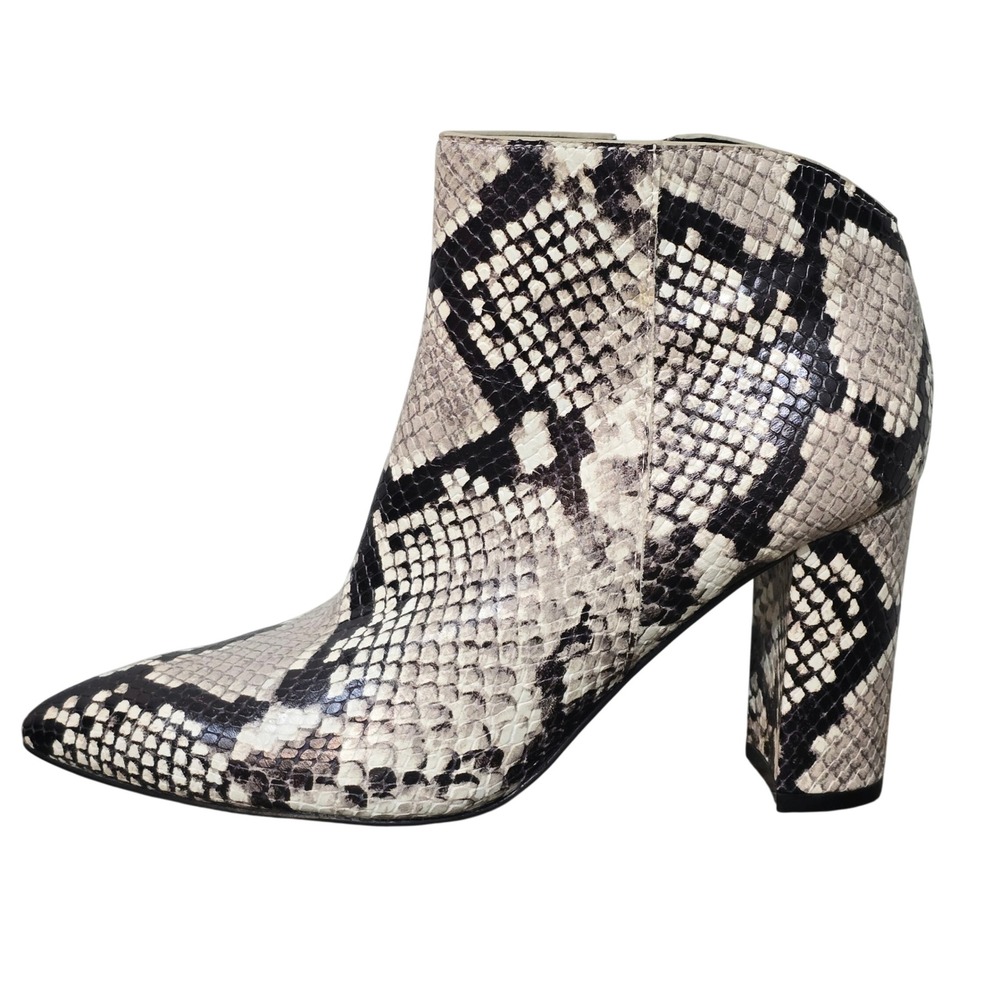 Marc Fisher Ulani Snakeskin Print Leather Pointed Toe Block Heel Booties 6M